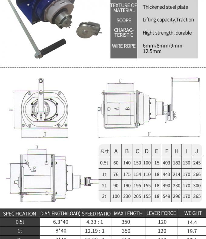 0.5T Heavy Duty Manual Anchor Winch / Winch Drum Brake With Self Locking Brake