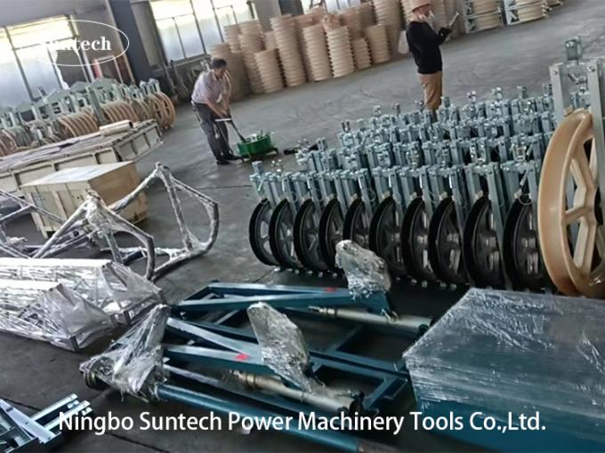 Construction Works Stringing Power Conductor Cable Pulley Block