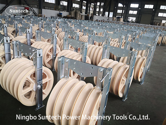 1040mm MC Nylon Wheels Conductor Stringing Pulley Block With Galvanized Steel Frame