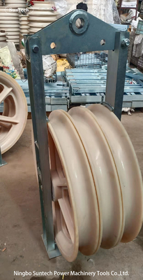 MC Nylon Wheels Conductor Stringing Pulley Blocks With Galvanized Steel Frame