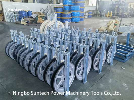 Construction Works Stringing Power Conductor Cable Pulley Block
