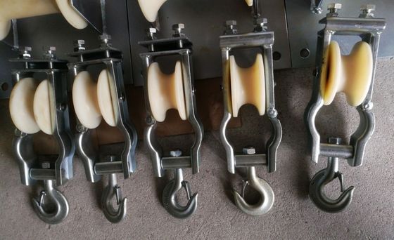 Angled Cross Arm Mounted Hook Style Conductor Stringing Blocks